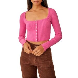 Reformation Idina Ribbed Cashmere Cropped Cardigan Sweater Pink Sz XS
